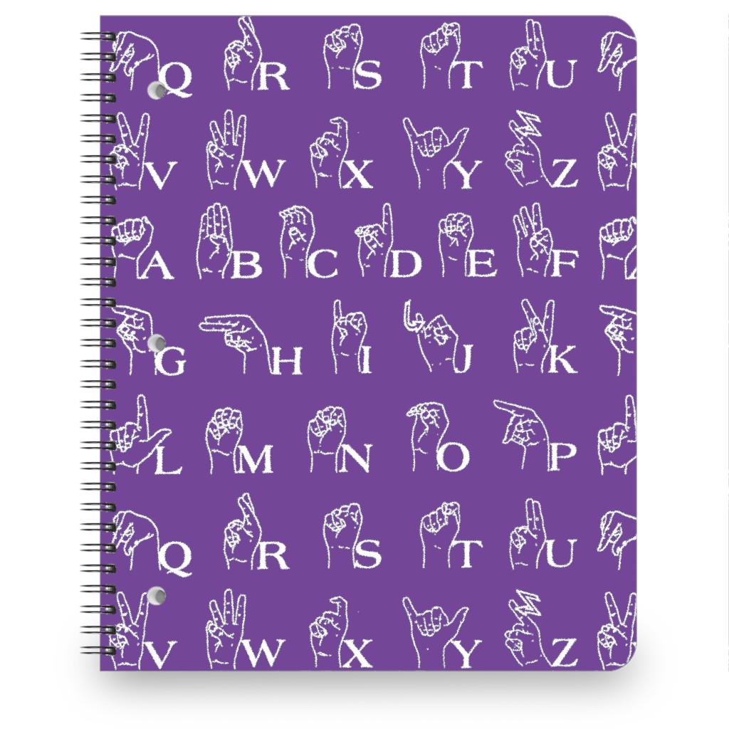 Sign Language Alphabet Notebook, 8.5x11, Purple, Aubergine