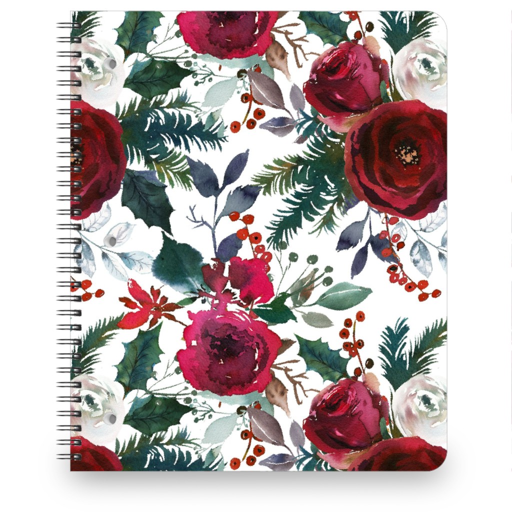 Holiday Florals Red on White Notebook, 8.5x11, Multicolor
