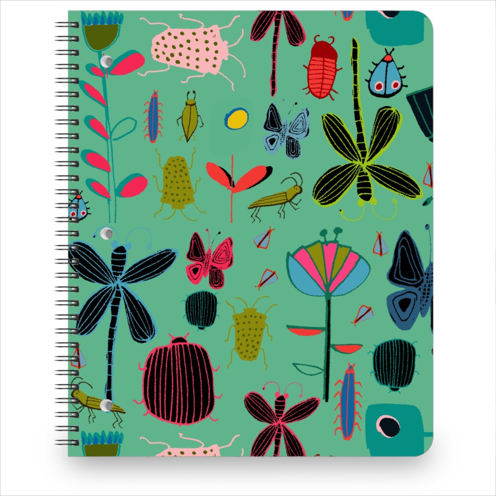 Bugs & Butterflies - Teal Notebook, 8.5x11, Green