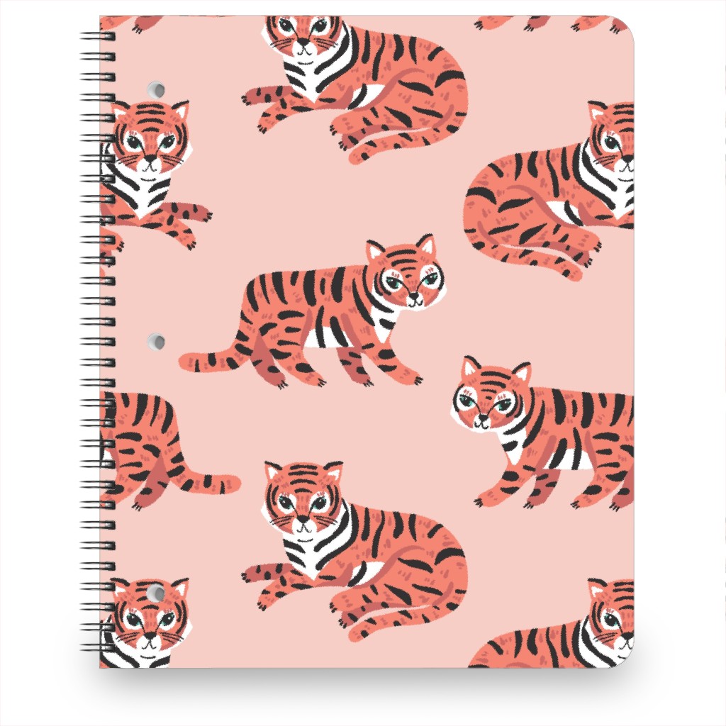 Jungle Tigers - Blush and Coral Notebook, 8.5x11, Pink