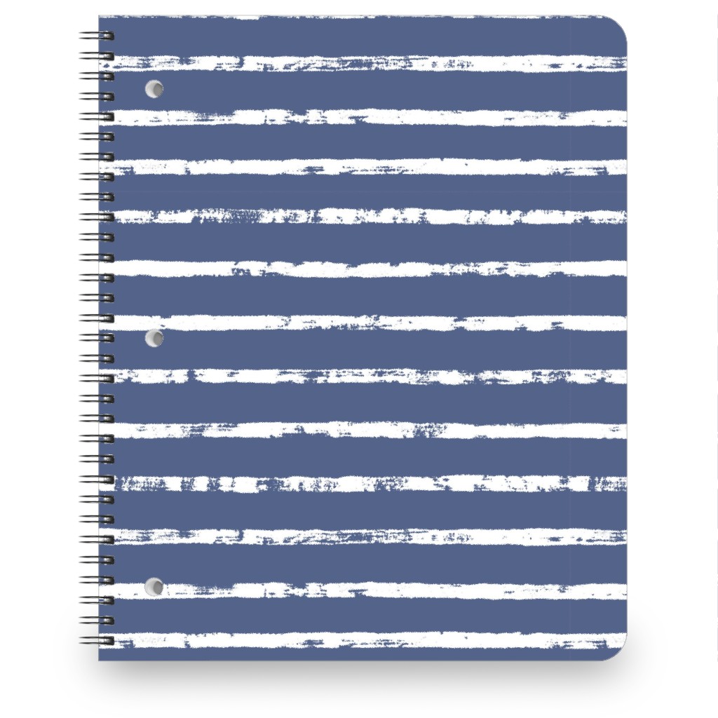 Distressed Dusty Blue and White Stripes Notebook, 8.5x11, Blue, True Blue
