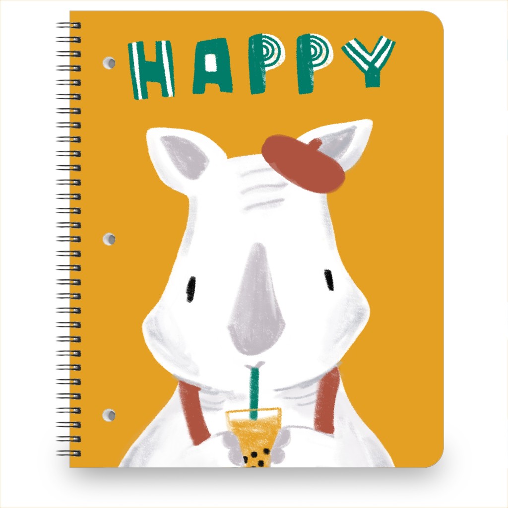 Happy Rhino & Bubble Tea - Orange Notebook, 8.5x11, Orange