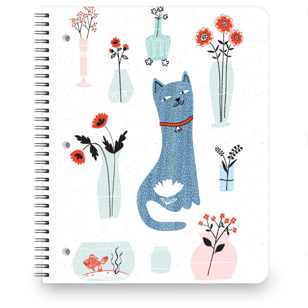 Feline and Goldfish Notebook, 8.5x11, Multicolor