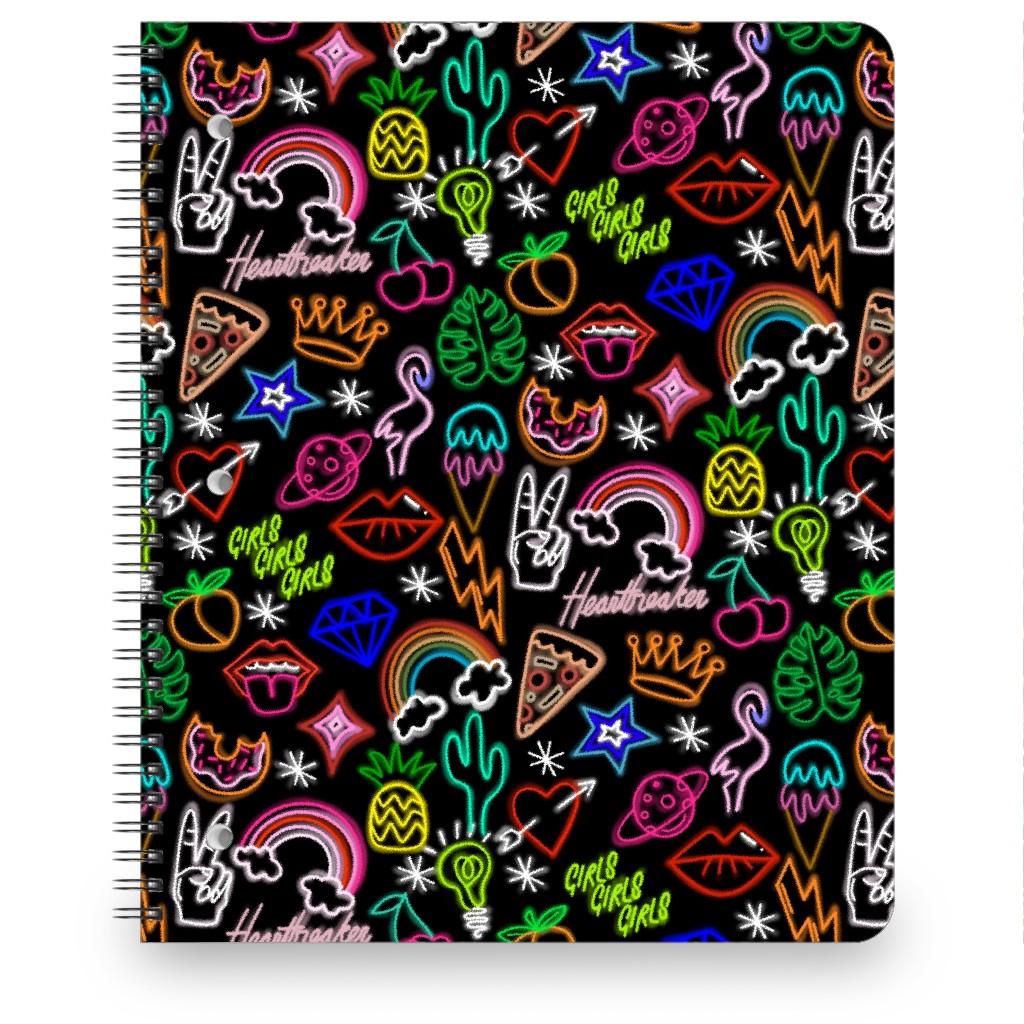 Neon Signs - Black Notebook, 8.5x11, Multicolor