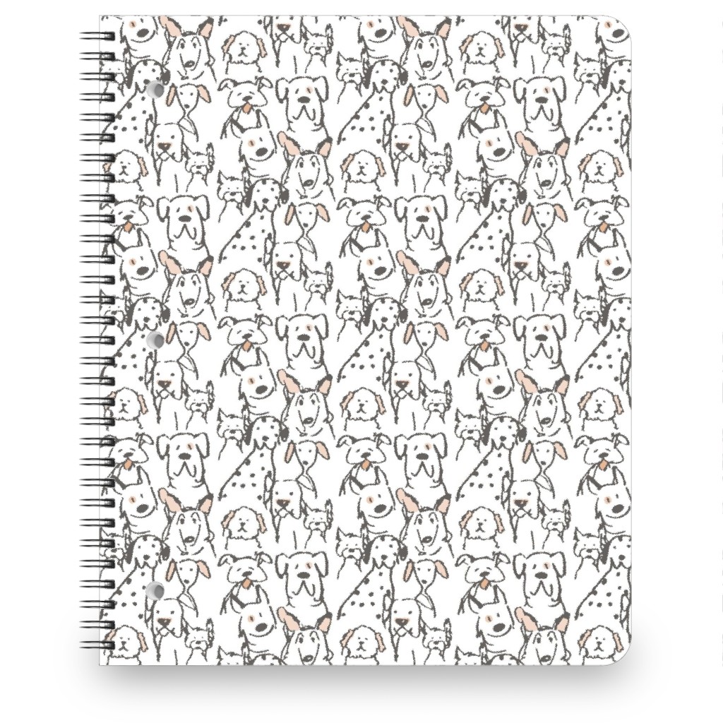 Peach Pop Doodle Dogs - Black and White Notebook, 8.5x11, White