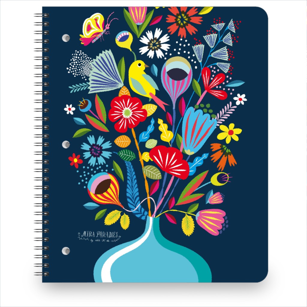 Folk Art Bouquet - Multi on Navy Notebook, 8.5x11, Multicolor