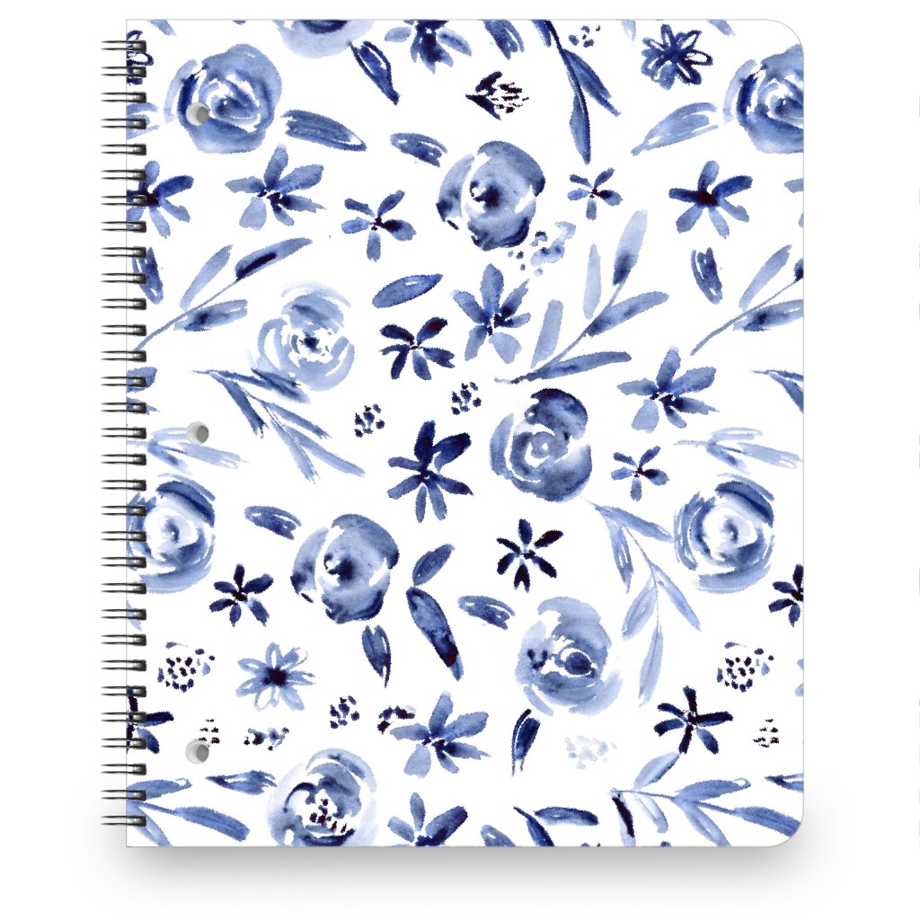 Watercolor Indigo Florals - Monochrome Blue Notebook, 8.5x11, Blue, True Blue