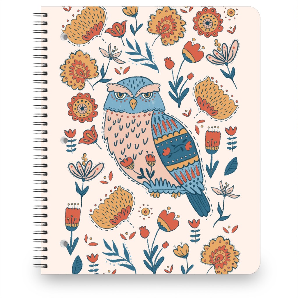 Folk Art Owl Notebook, 8.5x11, Multicolor