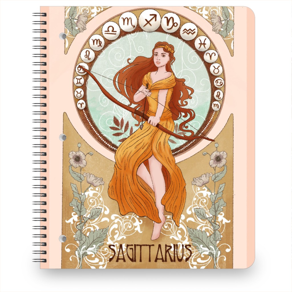 Art Nouveau - Sagittarius Notebook, 8.5x11, Multicolor