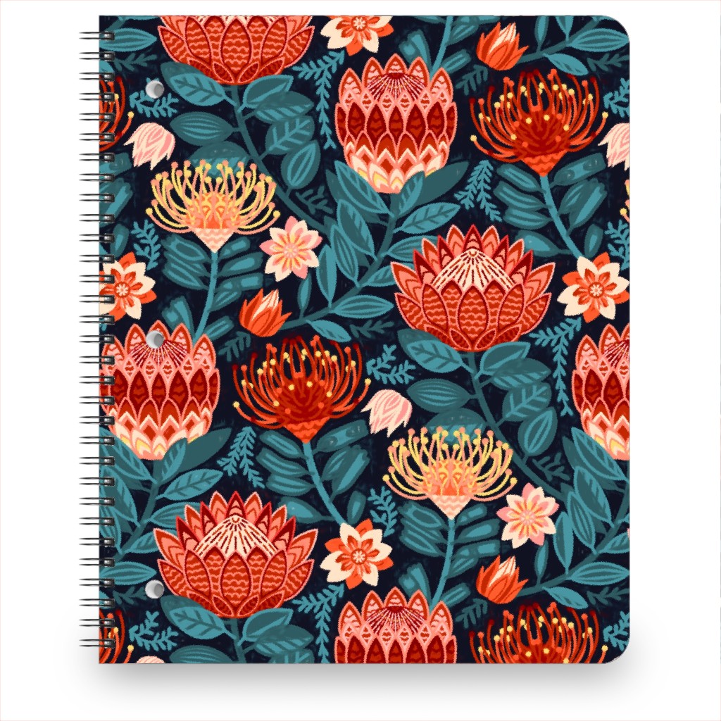 Protea Chintz - Navy Notebook, 8.5x11, Multicolor