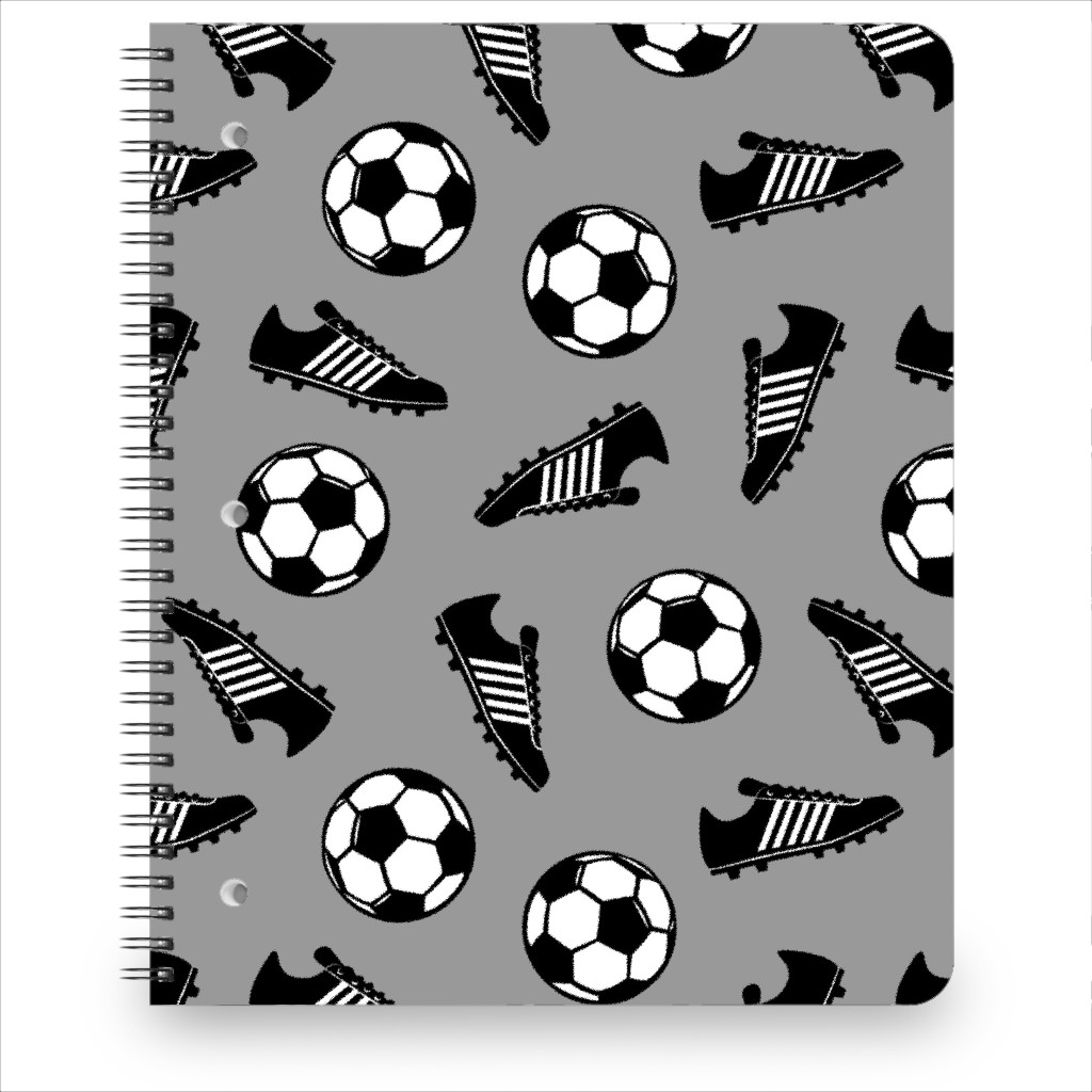 Soccer Balls and Cleats Notebook, 8.5x11, Gray, Silver