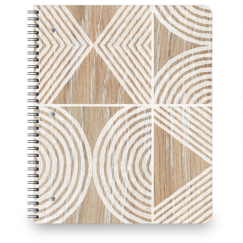 Boho Tribal Woodcut Geometric Shapes Notebook, 8.5x11, Beige, Rye