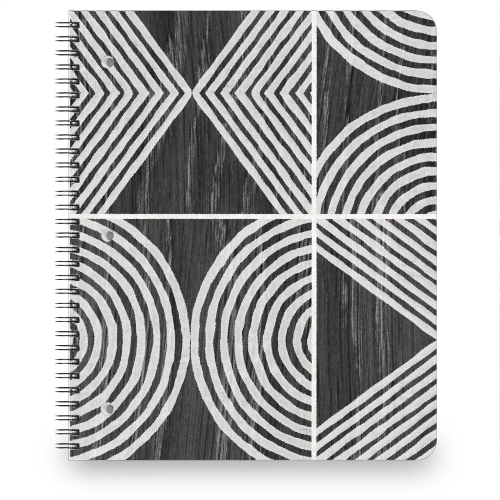 Boho Tribal Woodcut Geometric Shapes Notebook, 8.5x11, Black, Coal