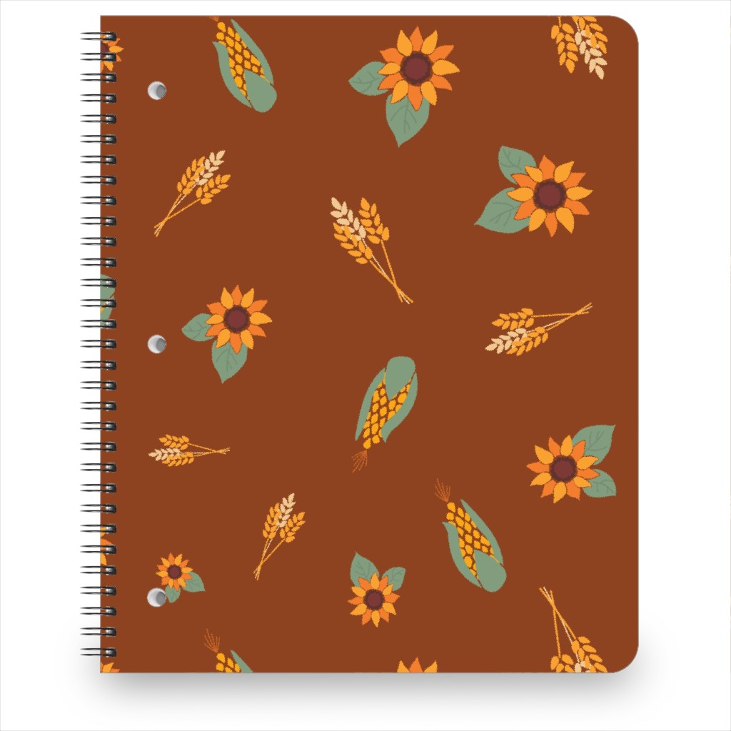 Corn & Sunflowers Notebook, 8.5x11, Brown, Brown