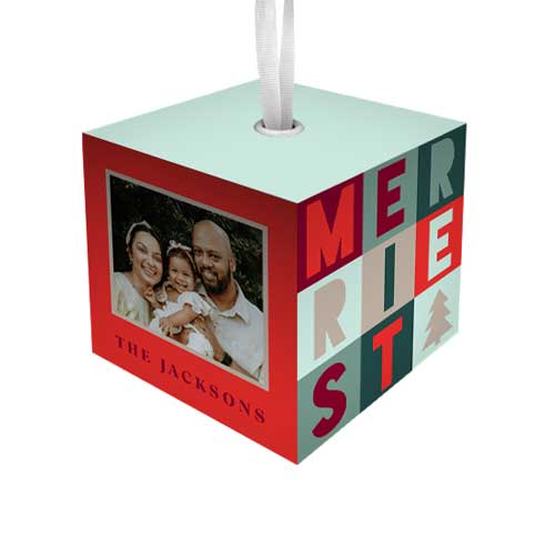 Merriest Colorblock Cube Ornament, Green, Cubed