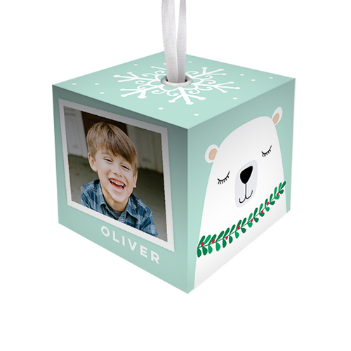 Happy Holidays Polar Bear Cube Ornament, Green, Cubed Ornament