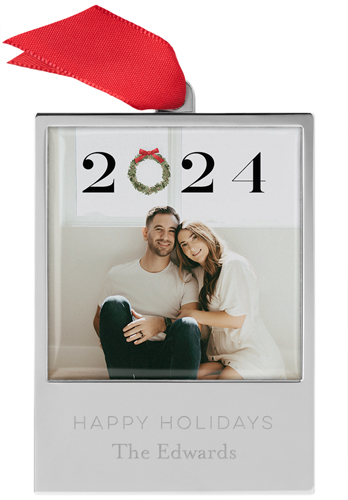 Holiday Wreath Year Engraved Ornament, White