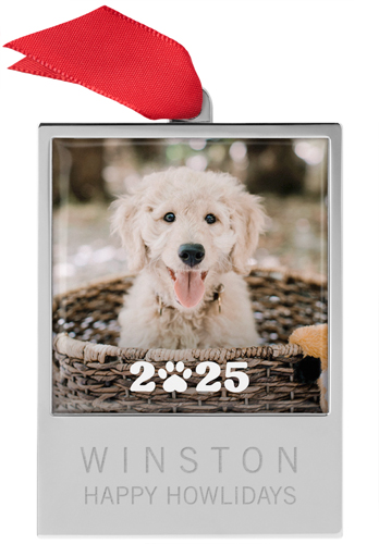 Paw Print Year Engraved Ornament, White, white