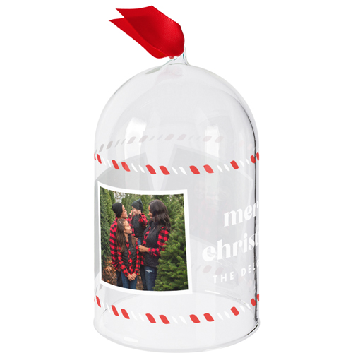 Candy Cane Border Glass Cloche Ornament, White, Cloche, white