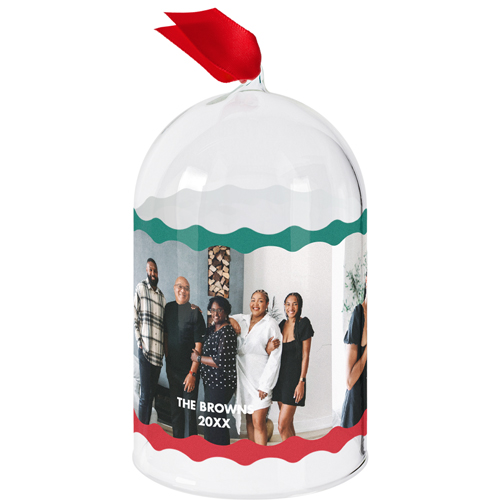 Colorblock Wavy Border Glass Cloche Ornament, Red, Cloche, cherry