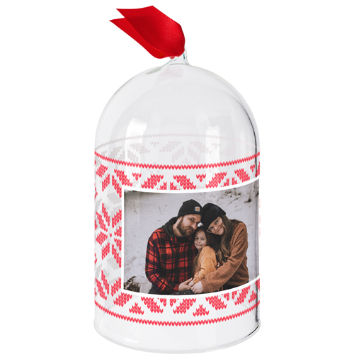 Fairisle Monogram Glass Cloche Ornament, Red, Cloche, fire engine