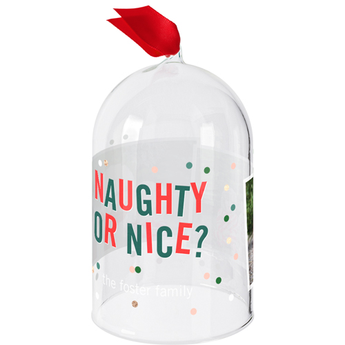 Naughty or Nice Dots Glass Cloche Ornament, Red, Cloche