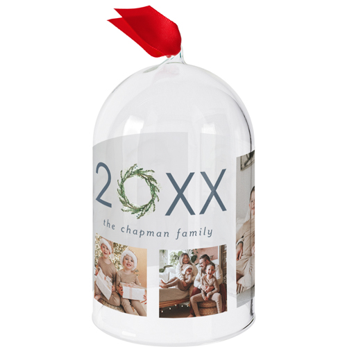 Year Wreath Glass Cloche Ornament, Gray, Cloche, gunmetal