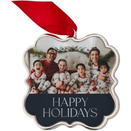 Classic Happy Holiday Keepsake Ornament, None, Engraved back, Blue, Scalloped
