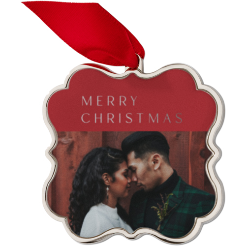 Modern Merry Christmas Keepsake Ornament, None, Engraved back, Red, Scalloped