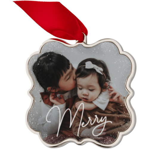 Snow Dust Merry Keepsake Ornament, Annual, None, White, Scalloped