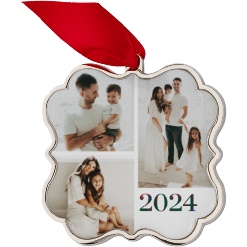 Artful Plaid Year Keepsake Ornament, None, Engraved back, White, Scalloped