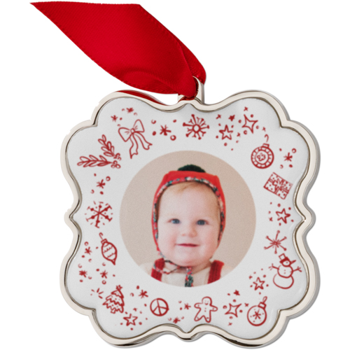 Holiday Charms Keepsake Ornament, None, Engraved back, White, Scalloped, white