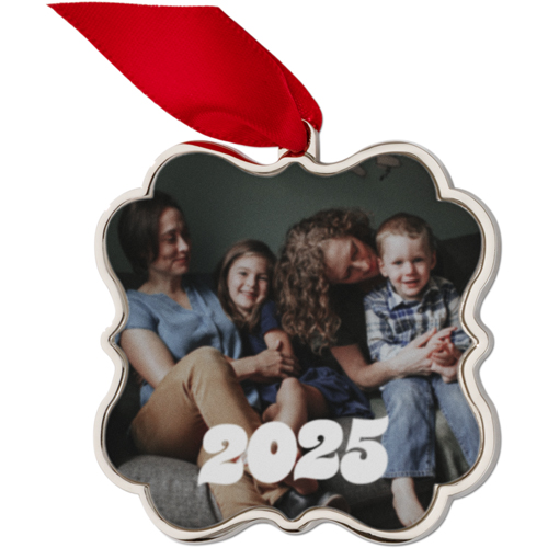 Retro Year Keepsake Ornament, None, None, Gray, Scalloped, cement