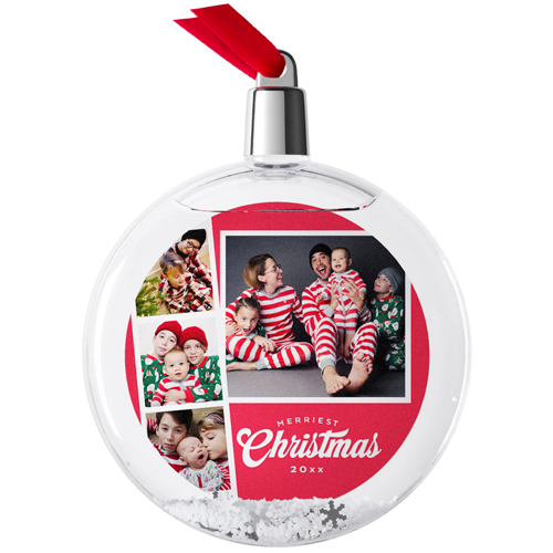 Merry Film Strip Snow Globe Ornament, Red, Circle