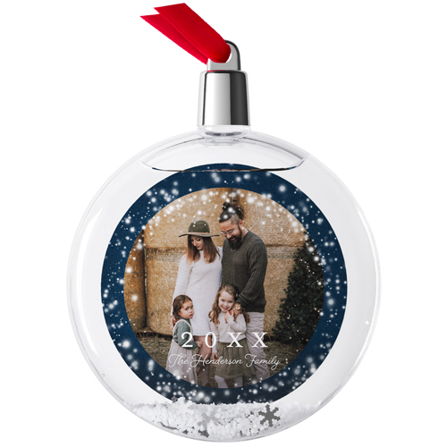 Snow Flurry Border Snow Globe Ornament, Blue, Circle