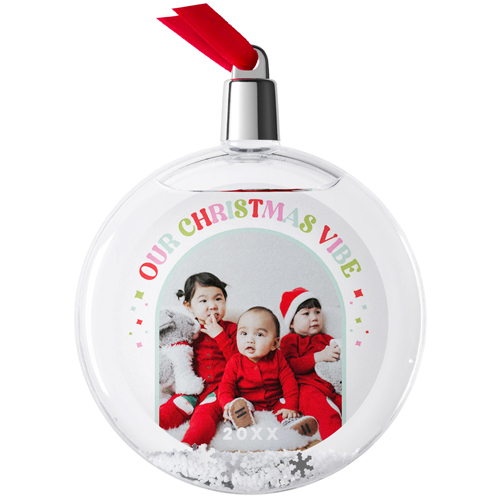 Colorful Christmas Vibe Snow Globe Ornament, White, Circle