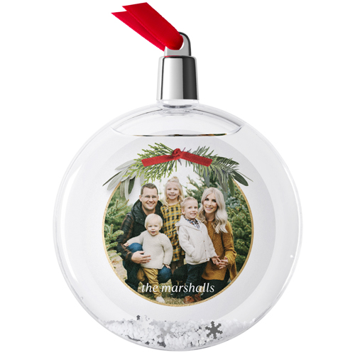 Golden Garland Snow Globe Ornament, White, Circle