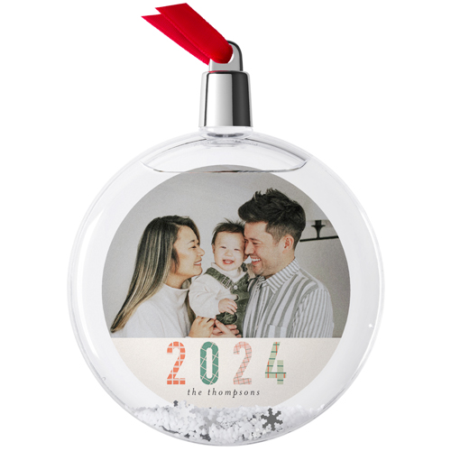 Patchwork Year Snow Globe Ornament, Gray, Circle