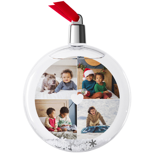 Heart Grid Snow Globe Ornament, White, Circle