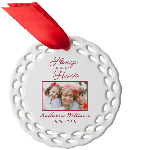 Always In Our Hearts Ceramic Ornament, White, Circle