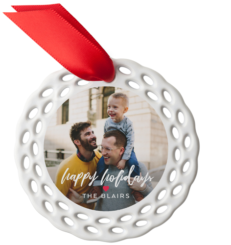 Bold Heart Ceramic Ornament, Red, Circle