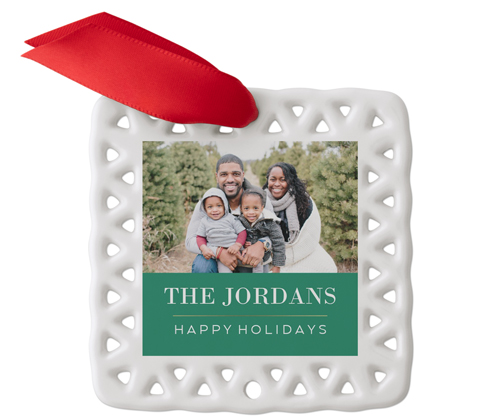 Classic Holiday Colorblock Ceramic Ornament, Green, Square