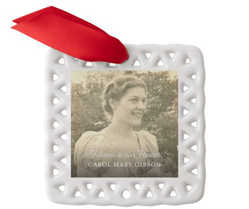 In Our Hearts Vintage Ceramic Ornament, White, Square