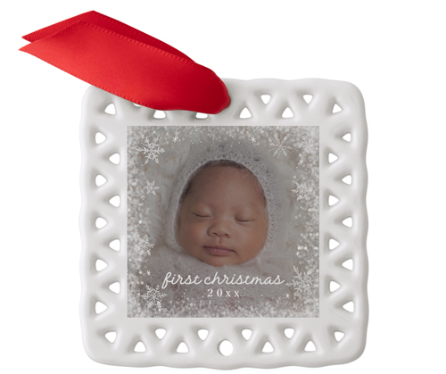 Baby's First Snowflake Ceramic Ornament, White, Square Ornament
