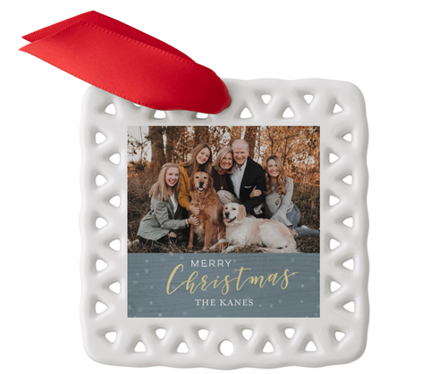 Merry Christmas Watercolor Ceramic Ornament, Gray, Square Ornament