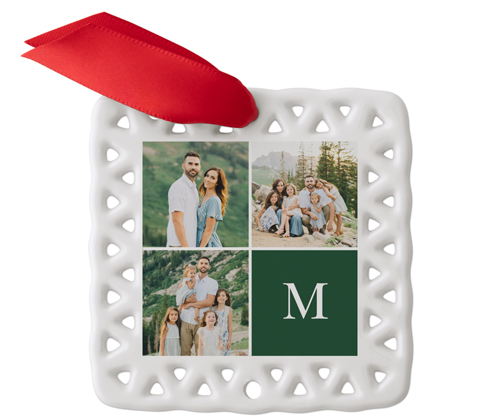 Gallery of Three Monogram Ceramic Ornament, Multicolor, Square Ornament