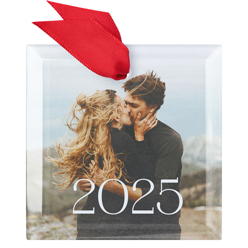 Classic Year Glass Ornament, White, Square, white