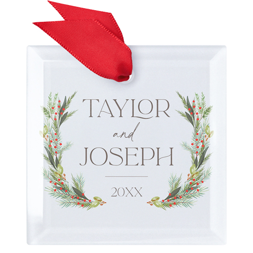 Engaged Christmas Glass Ornament, Gray, Square