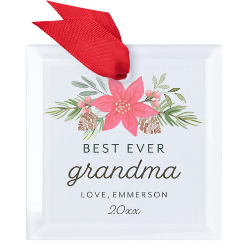 Poinsettia Name Glass Ornament, Red, Square