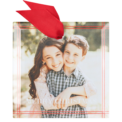 Bright Double Border Glass Ornament, Red, Square, fire engine